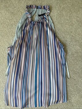 White House Black Market Striped Halter Top in Blue, Pink & Cream